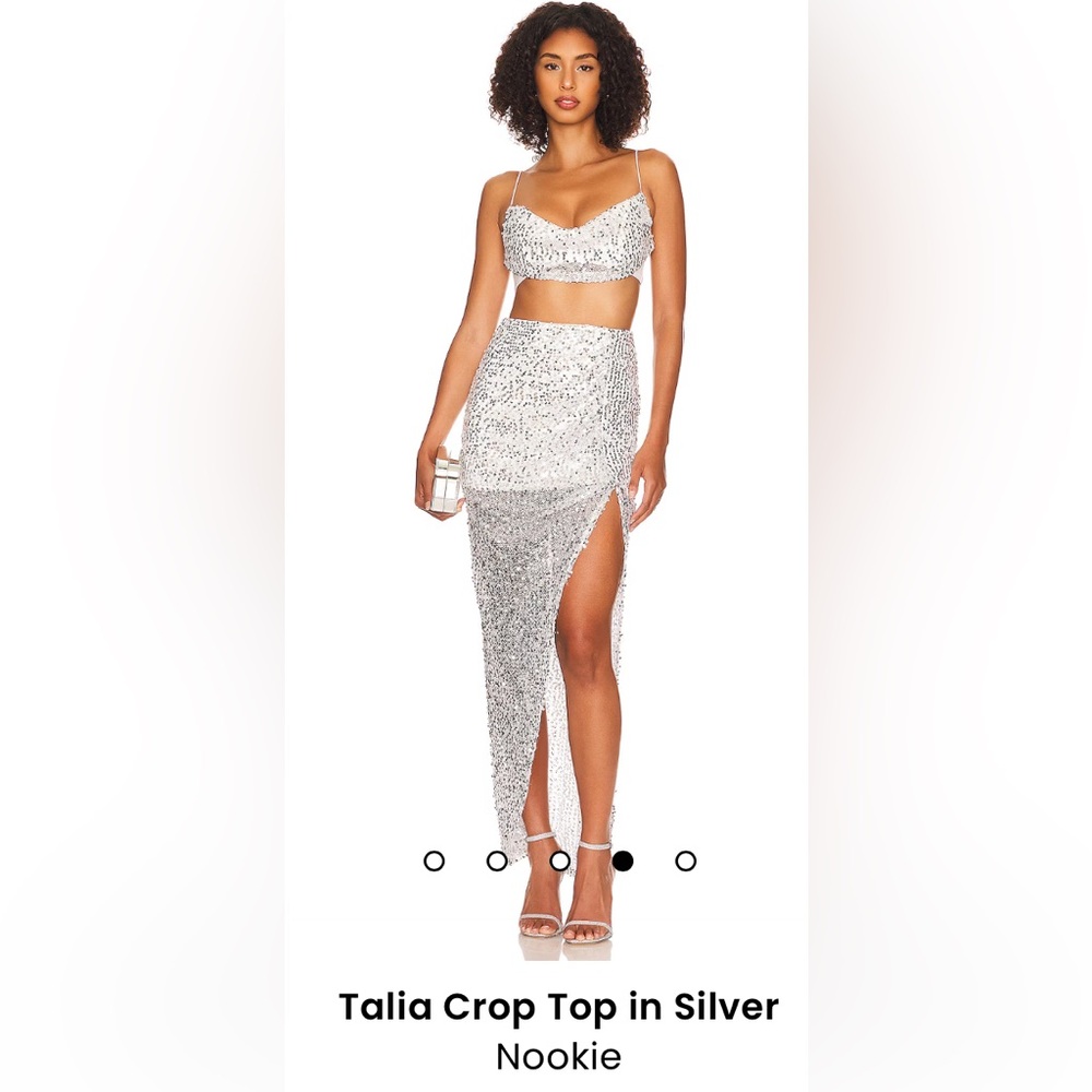 Nookie Talia Crop Top and maxi skirt set in silver size Small